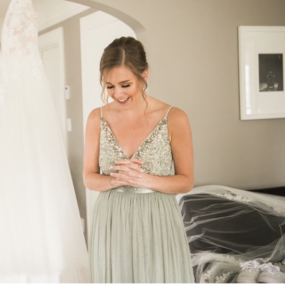 BHLDN light green sequin tulle dress